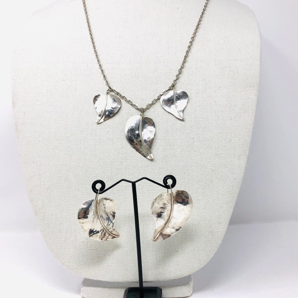 Sterling Silver, Artisan Signed Necklace/Earrings… - image 2